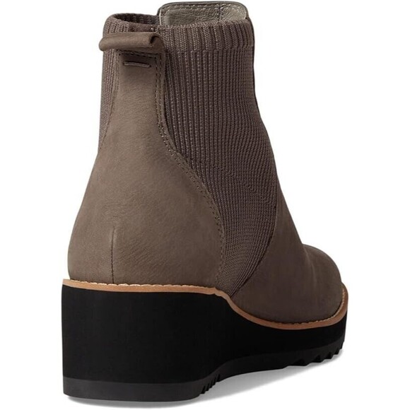 Eileen Fisher Lilou Women's US 6.5 Chelsea Bootie Rye Taupe Nubuck Wedge Heel - Picture 4 of 14